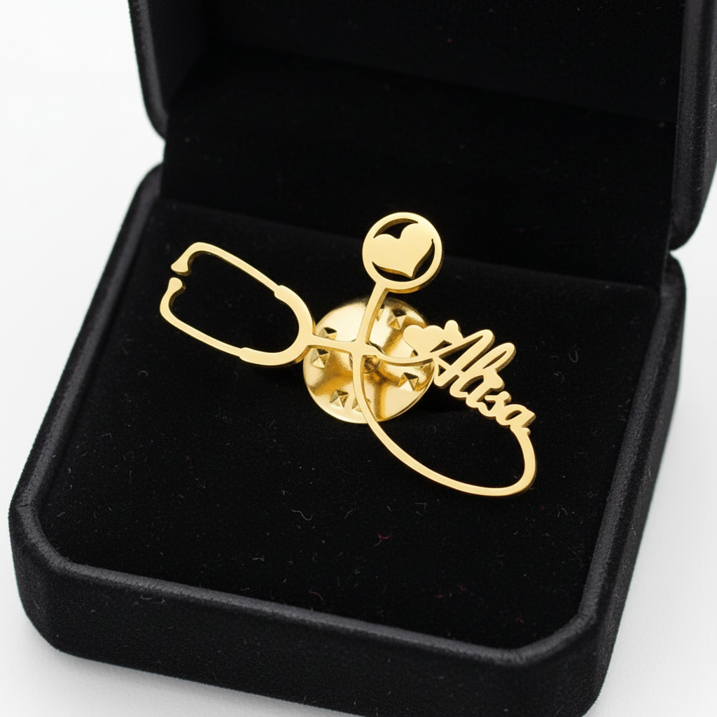 Doctor's Stethoscope Custom Name Brooch
