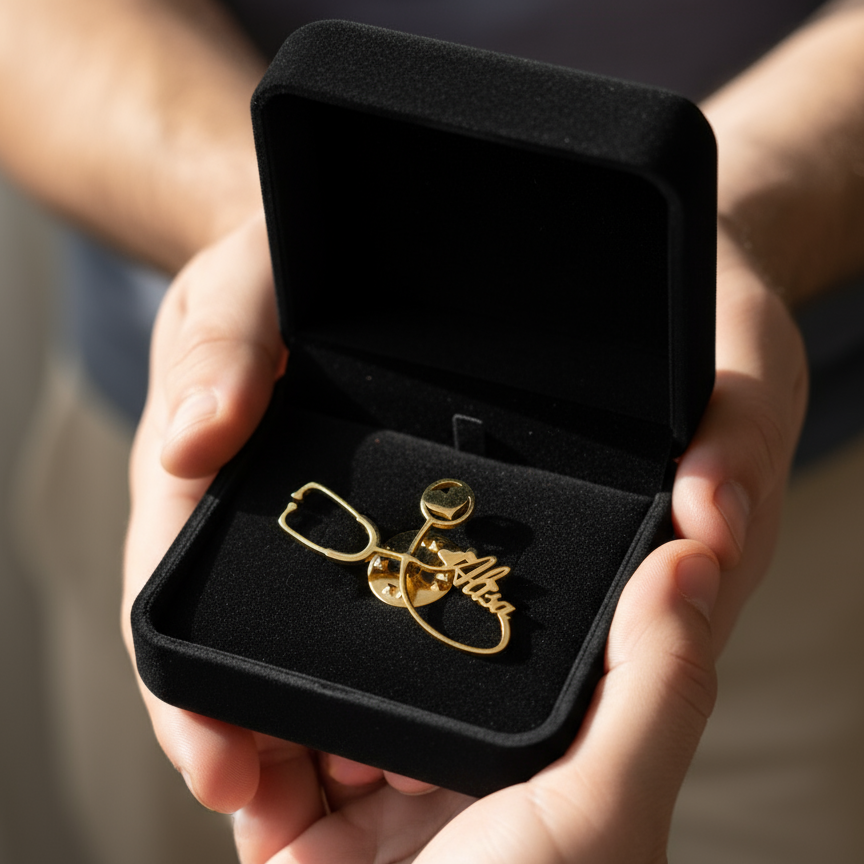 Doctor's Stethoscope Custom Name Brooch