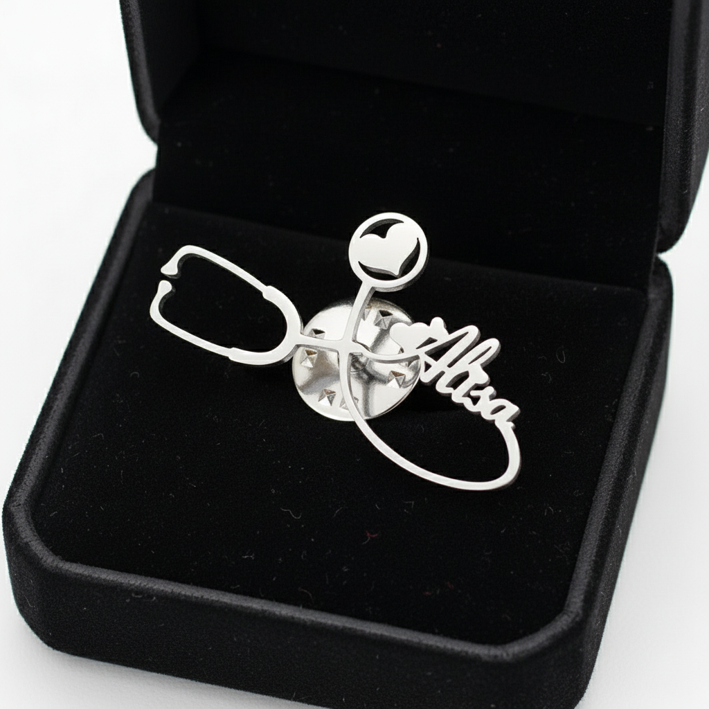 Doctor's Stethoscope Custom Name Brooch